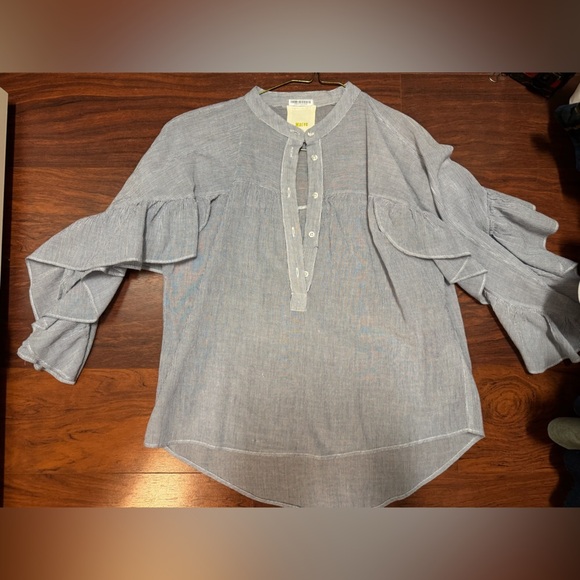 Blue Ruffle Sleeve Blouse - Picture 2 of 4